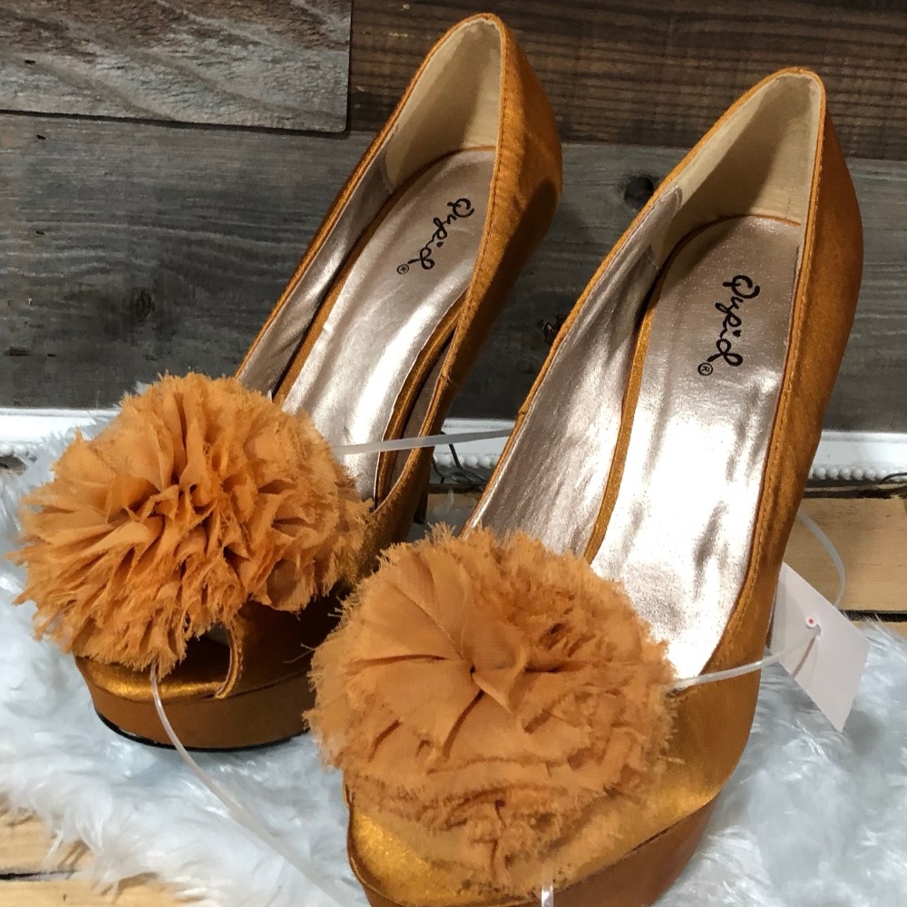 Brown Gold Mustard Colored Open Toe High Heel Dress Shoe